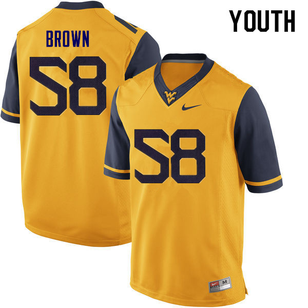 NCAA Youth Joe Brown West Virginia Mountaineers Yellow #58 Nike Stitched Football College Authentic Jersey VI23E68MC